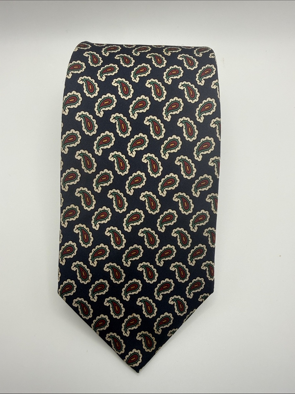 Lands' End Navy Paisley Long 100% Silk Tie